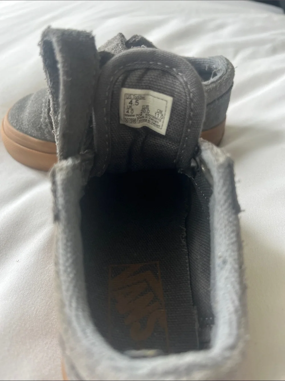 Vans Kids Gray Suede Sneakers with Brown Side Stripe
